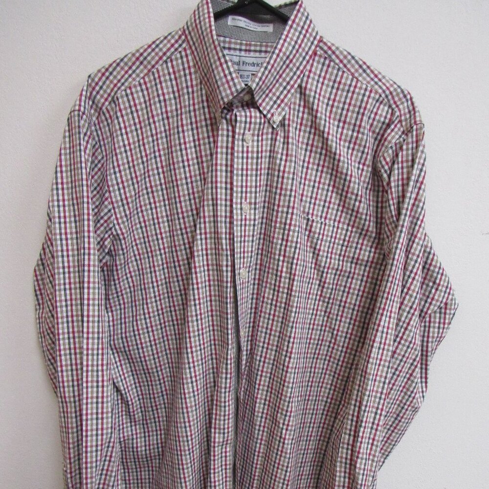 Paul Fredrick Multicolor Check Long Sleeve Flip Cuff Dress Shirt 16.5/37‎